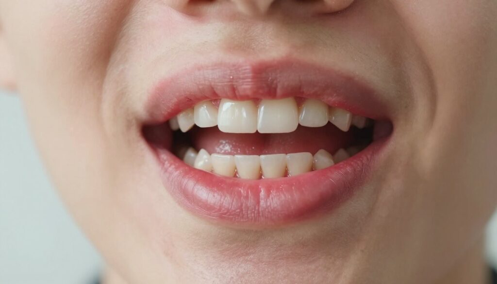 A close-up view of a human mouth showcasing swelling of the gums, highlighting inflammation and the surrounding tissue. The gums are red and slightly puffy, contrasting against healthy teeth, which are clean and well-maintained. Soft natural lighting illuminates the scene, emphasizing the texture of the swollen gums and creating a clinical atmosphere. The background is softly blurred to focus attention on the mouth, and a subtle gradient of light color enhances the slightly tense mood, underscoring the health concern. The image is meant to convey a sense of urgency and awareness regarding gum health while maintaining a professional and educational tone.