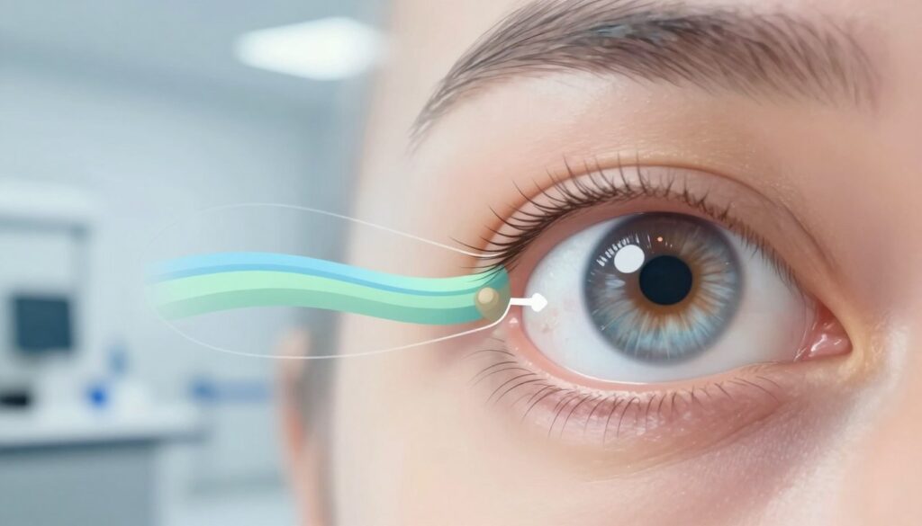 A medical illustration depicting the causes of diminished visual acuity in one eye. In the foreground, show a detailed close-up of an eye with indicators of common issues like cataracts and macular degeneration. Use a soft-focus effect on the eye to suggest a medical examination ambiance. In the middle ground, include subtle outlines of anatomical structures such as the optic nerve and retina, highlighted in soft blue and green tones to represent health concerns. In the background, create a blurred clinical setting, with a hint of medical instruments and charts. The lighting should be bright and clinical, casting a clear view without harsh shadows. The overall mood should be informative and professional, suitable for a medical context. A medical illustration depicting the causes of diminished visual acuity in one eye. In the foreground, show a detailed close-up of an eye with indicators of common issues like cataracts and macular degeneration. Use a soft-focus effect on the eye to suggest a medical examination ambiance. In the middle ground, include subtle outlines of anatomical structures such as the optic nerve and retina, highlighted in soft blue and green tones to represent health concerns. In the background, create a blurred clinical setting, with a hint of medical instruments and charts. The lighting should be bright and clinical, casting a clear view without harsh shadows. The overall mood should be informative and professional, suitable for a medical context.
